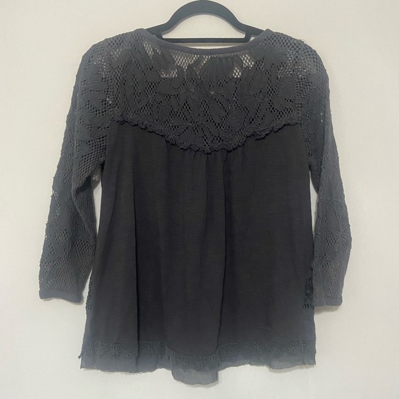 Anthropologie Meadow Rue EUC Tayrona charcoal grey lace boho prairie blouse S - Picture 5 of 5
